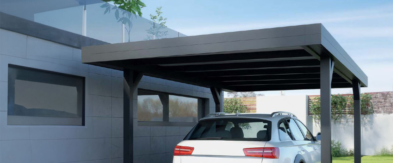 Moderner Carport mit integrierten PV-Modulen