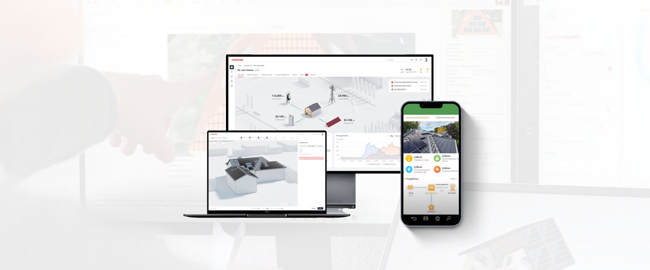Monitore und Smartphone mit App für PV-Steuerung und Monitoring